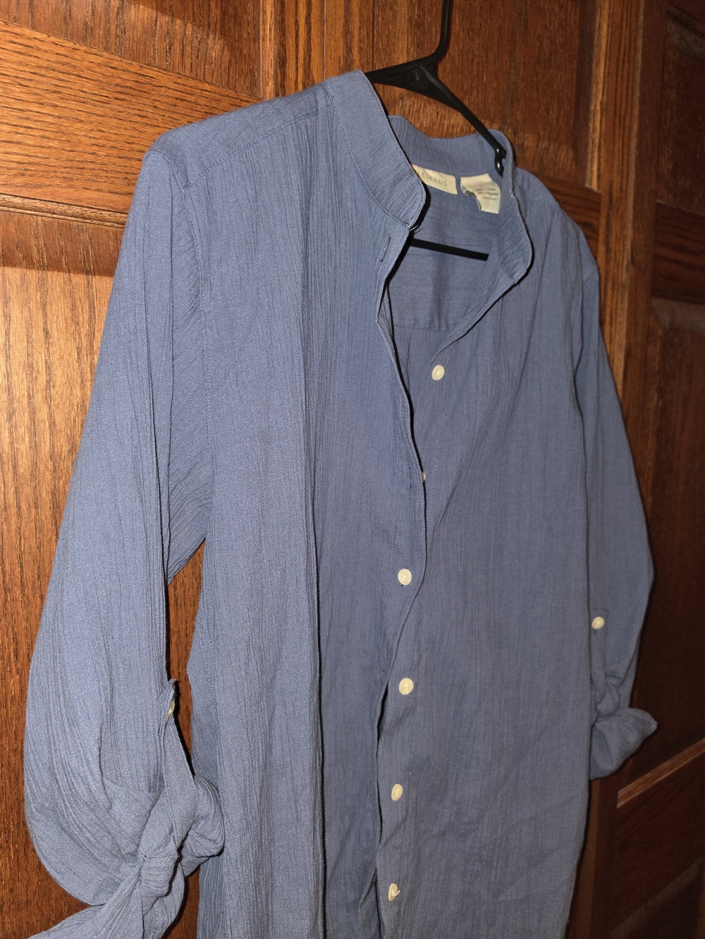 Women's Lightweight Blue Button-Up Shirt Cotton Mix